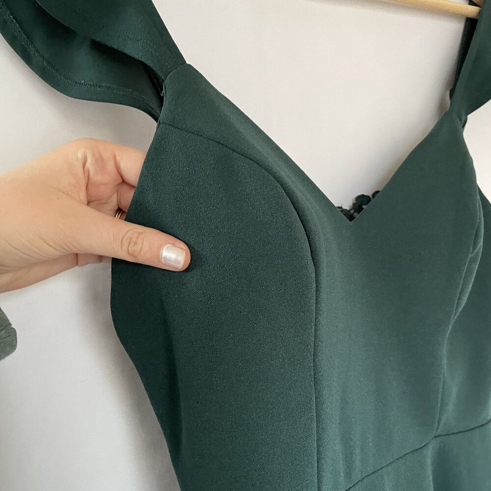 City Studio green flare sleeve fitted short dress mini lace detail princess - Picture 3 of 8